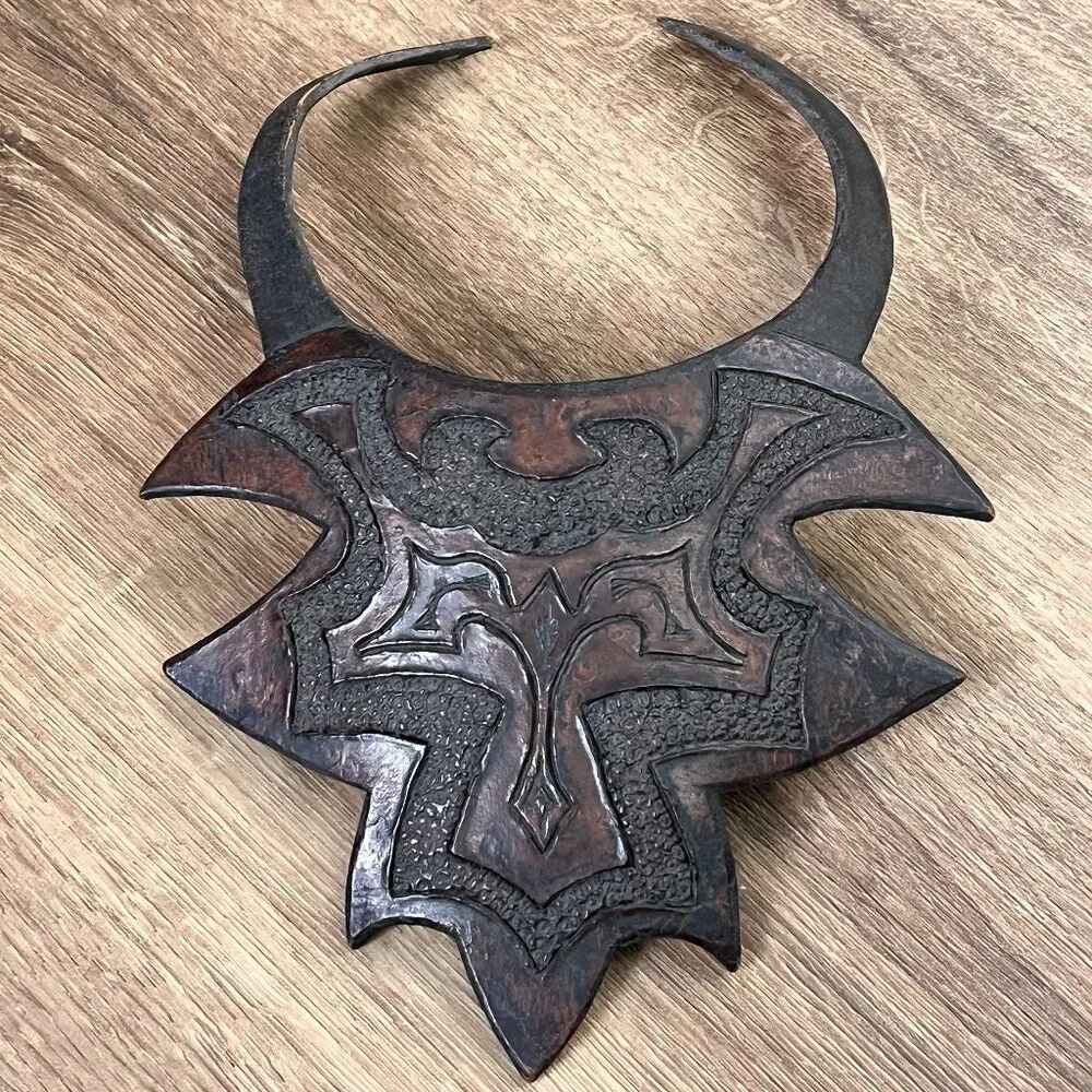 Vintage Leather Breastplate Choker Engraved Necklace Statement Piece African